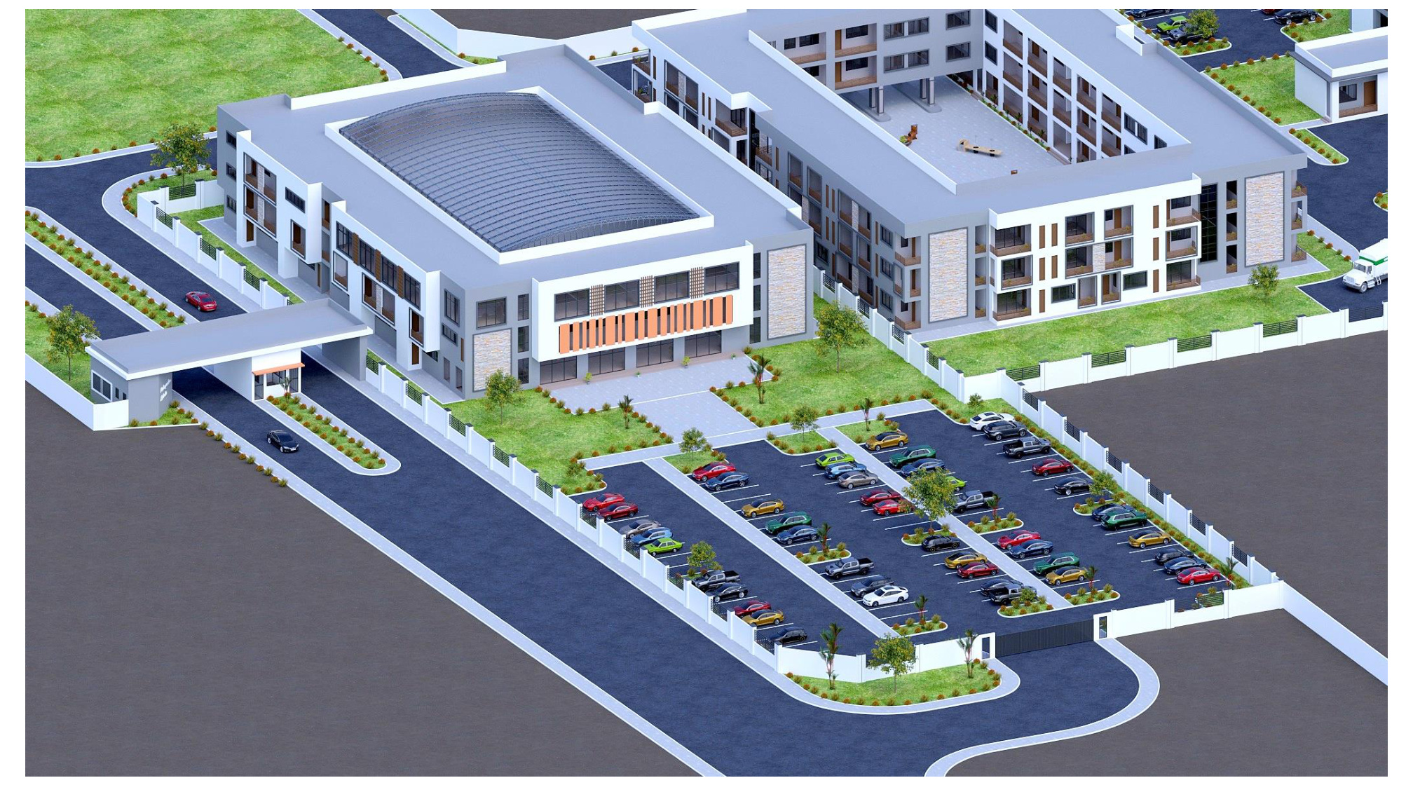 Aerial view of KokoPalm Plaza showing full complex layout and parking